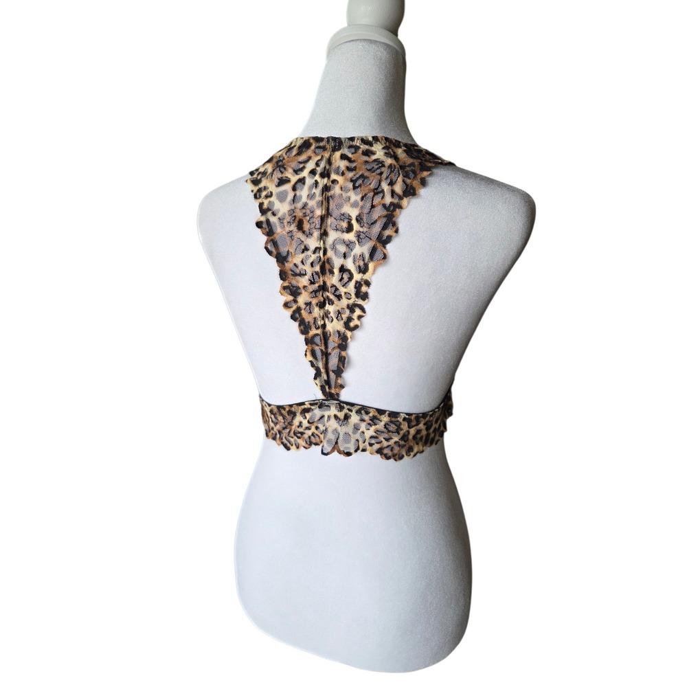 PINK Victoria's Secret Leopard Print Lace Bralette Racerback Brown Tan Medium - Picture 2 of 6